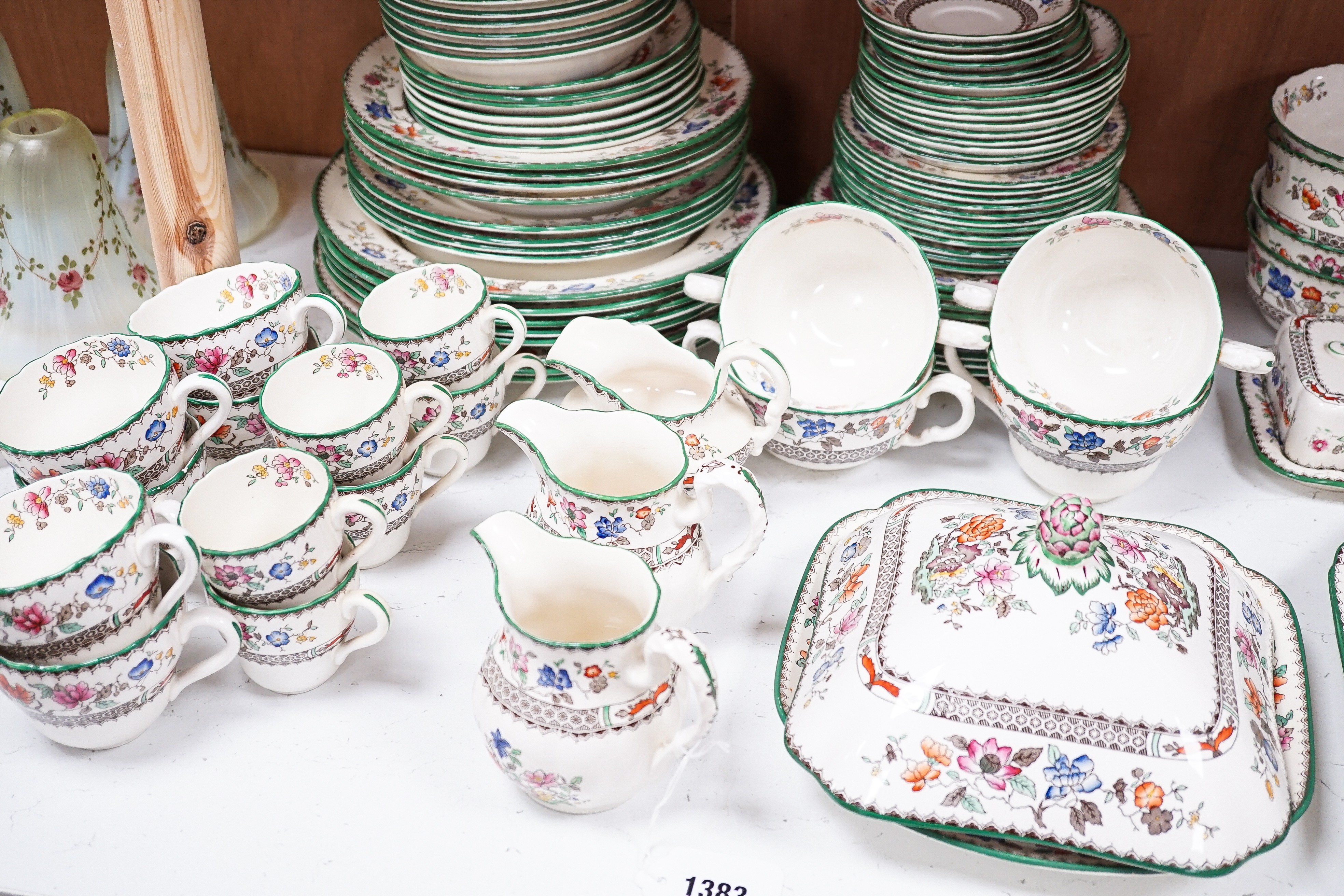 A Copeland earthenware dinner, tea and coffee service, Chinese rose pattern